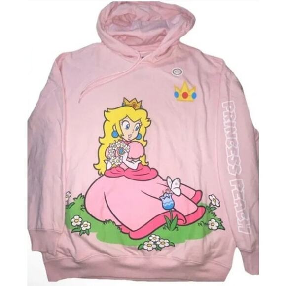 NEW Official Nintendo Princess Peach Pink Hoodie - Gamer Girl S - XL – Soft Pink - Picture 3 of 11